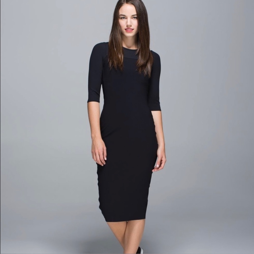 Lululemon Size 4 Out Of This World Dress Black Midi Ribbed Slim Fit